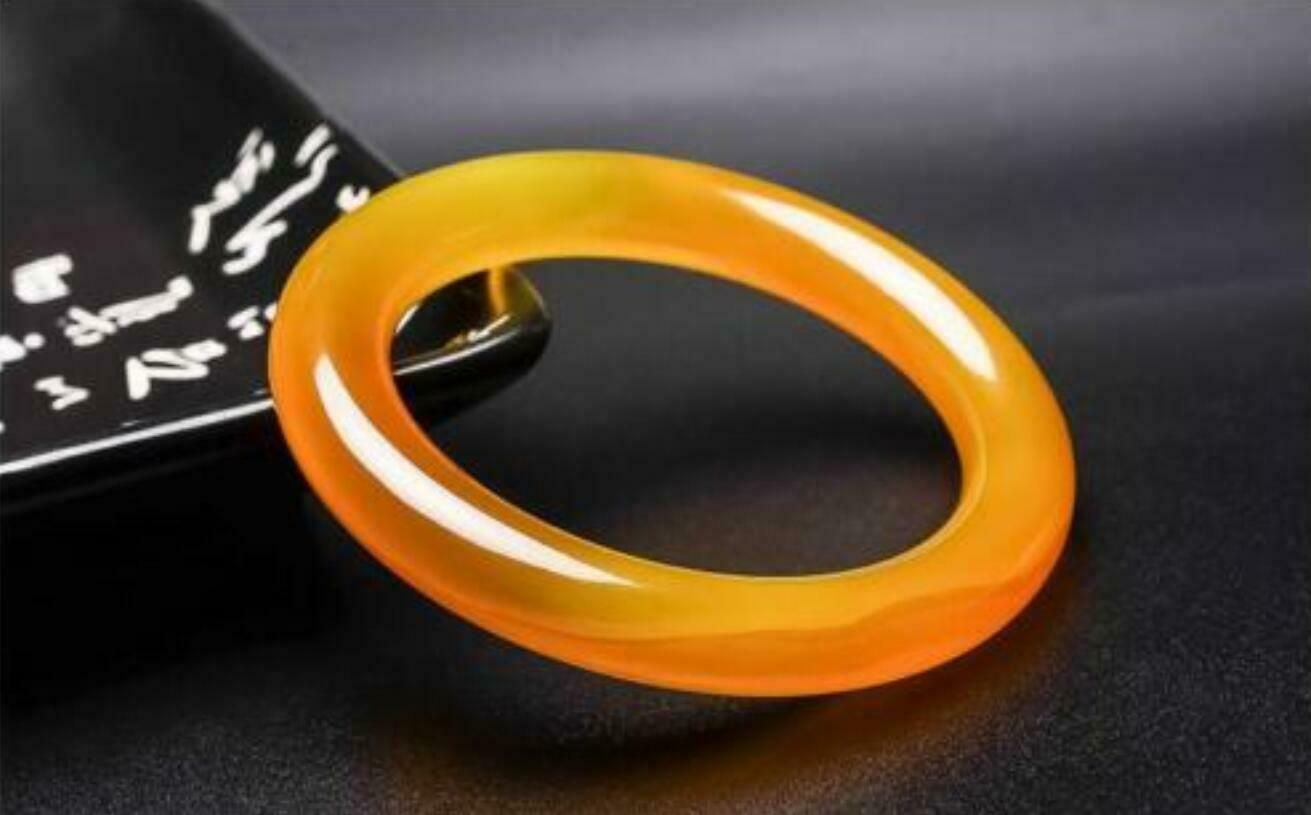 Fashion 100% Natural Round Yellow Agate Chalcedony Bangle Bracelet 58-60mm
