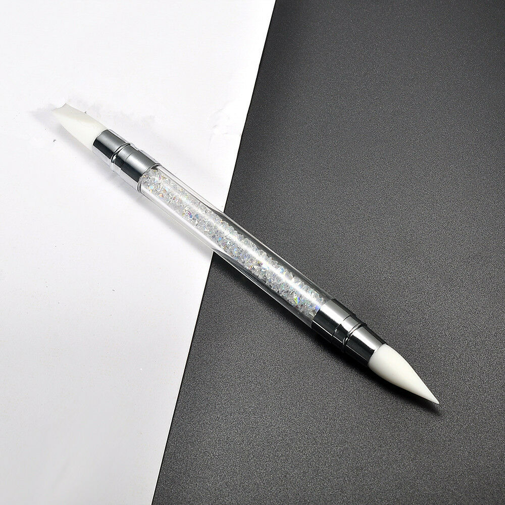 DIY Double Way Rhinestone Nail Art Brush Pen Silicone Head Carving Dotting Tool