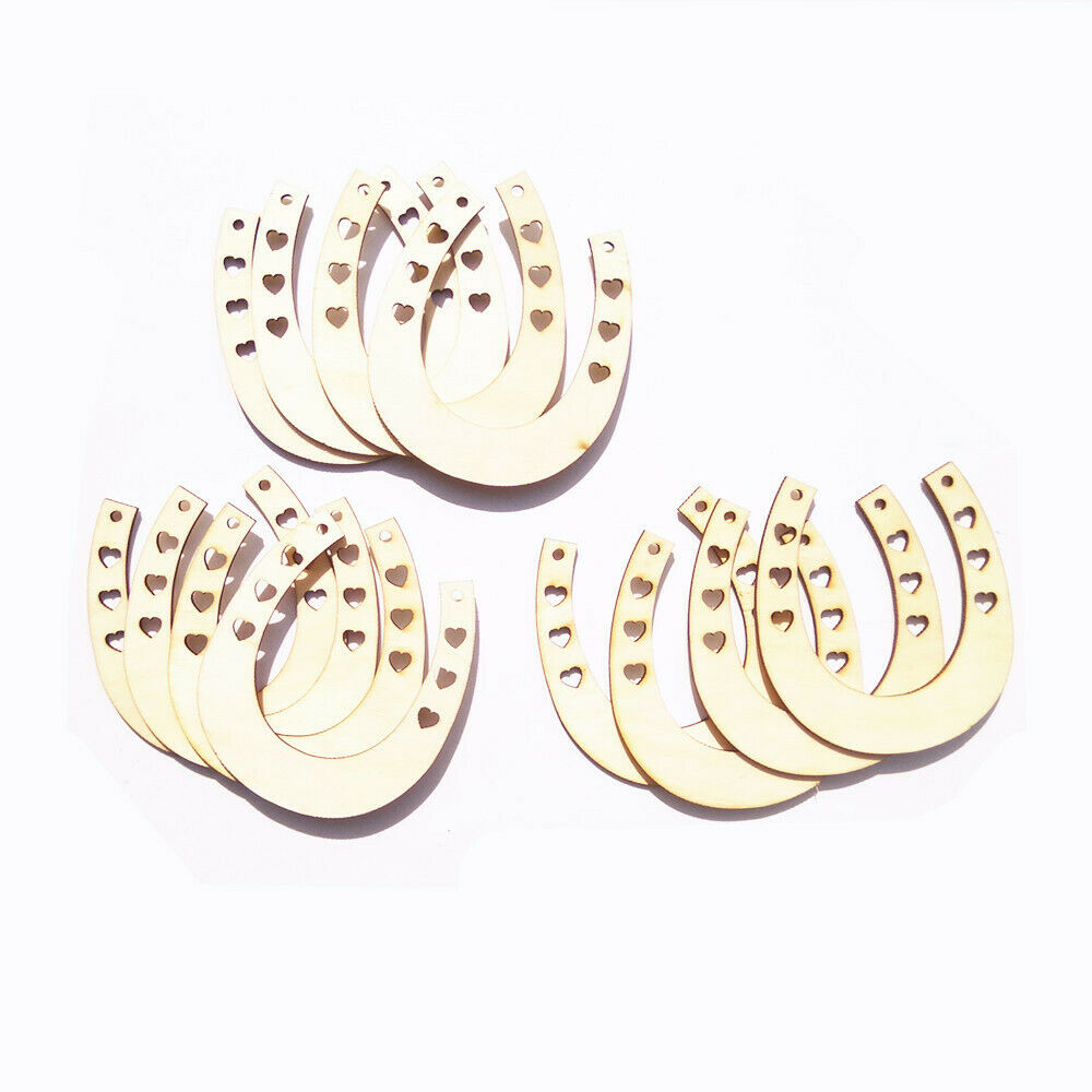 12pcs Wooden Horseshoes Shape Cutout Hearts Embellishments Craft DIY