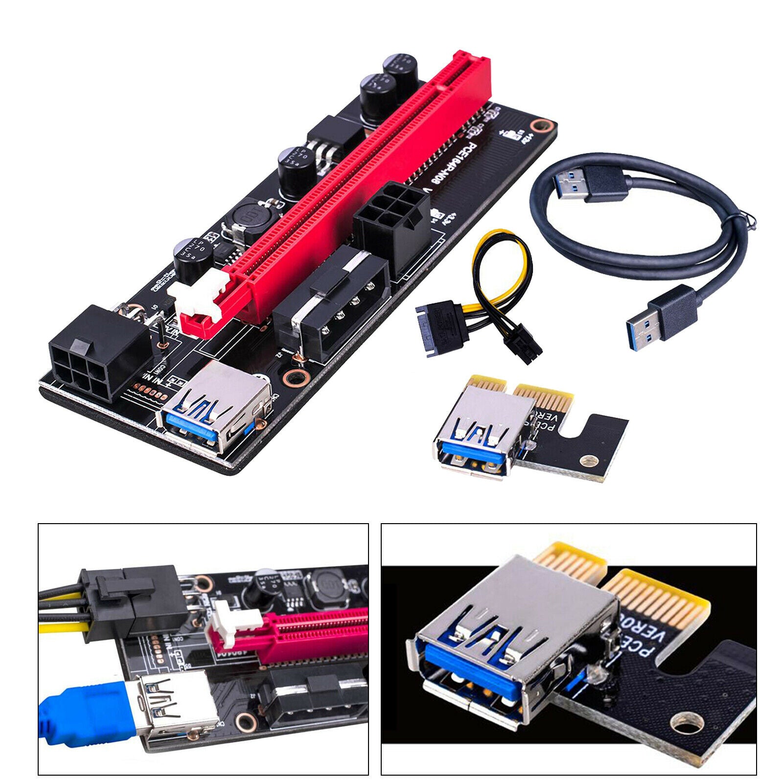 2 Pieces PCI-E 1x to 16x Graphic Extension USB Adapter Card for GPU Mining