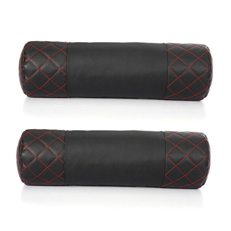 2X Car Rest Cushion Seat Neck Pillows Headrest Sports Style Universal PU Leather