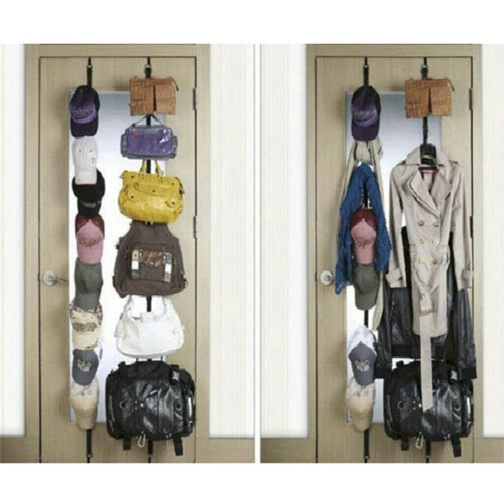 2 Pcs Over Door Hanger Nylon Straps Bag Coat Umbrella Rack Organizer Black