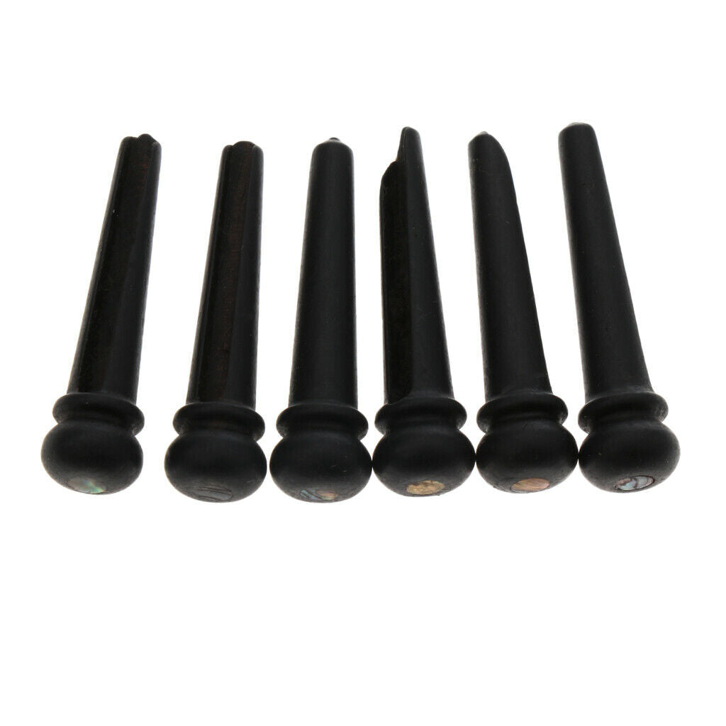 2x 6pcs Black Ebony Bridge Pins w/ Shell Dots For Acoustic Guitar NEW