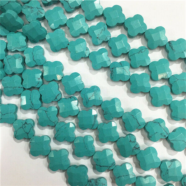 1 Strand/14Pcs 14x6mm Green Turquoise Faceted Clovers Spacer Loose Beads HH590