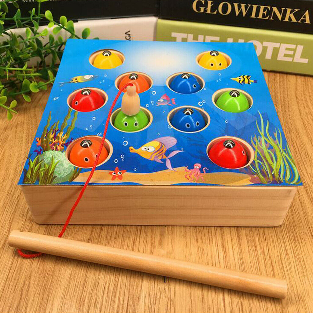 Magnetic Wooden Fishing Plays Children Silent Game Playset