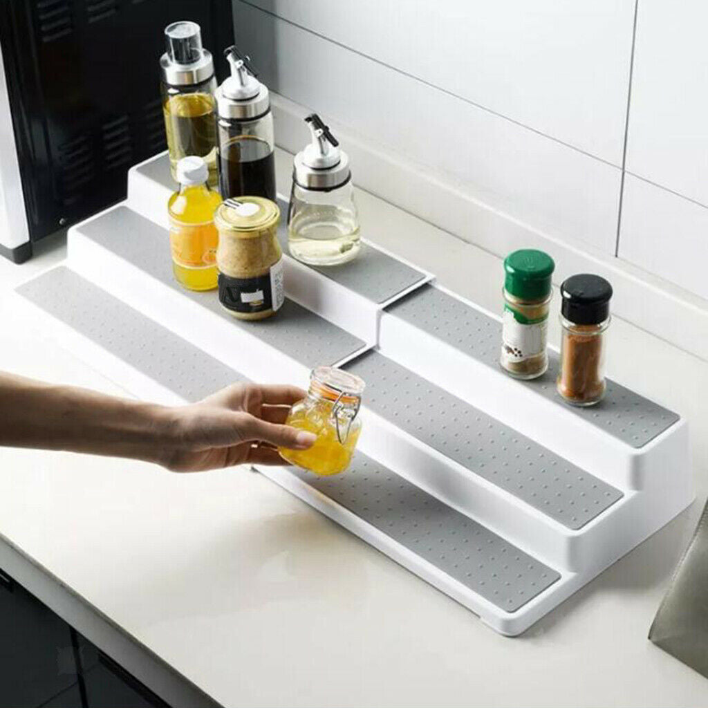 3-Tier Gray Cabinet Spice Shelf Non-Skid Rack Organizer Spice Jar Rack