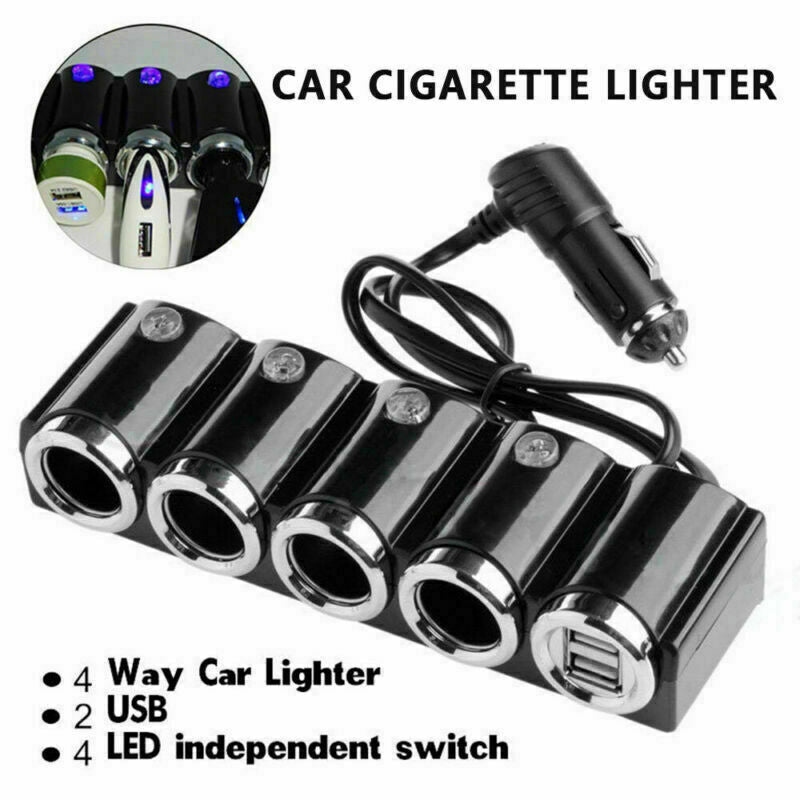 Multi 4 Way Car Cigarette Lighter Socket Splitter USB Plug Charger DC 12V-24V