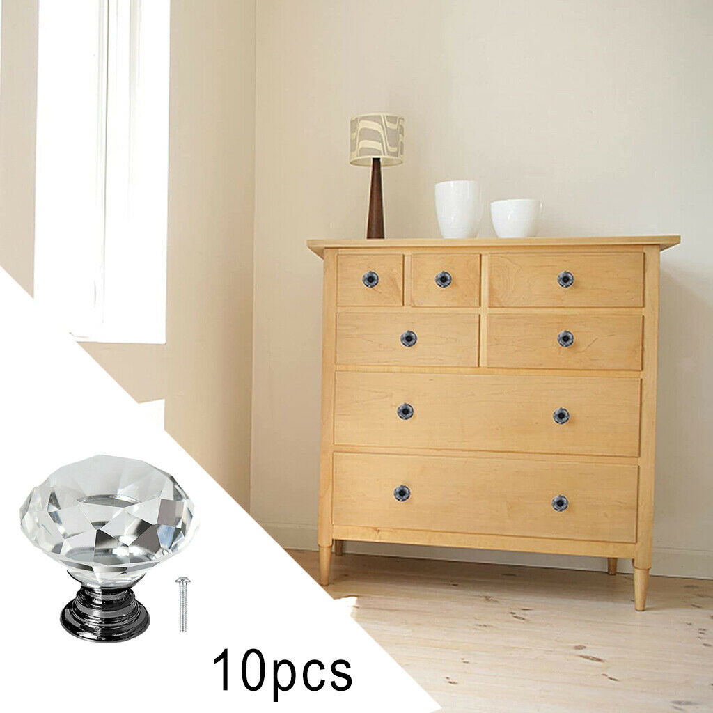 10x Elegant Crystal Drawer Knobs 25mm Cabinet Door Handles Pulls Decoration