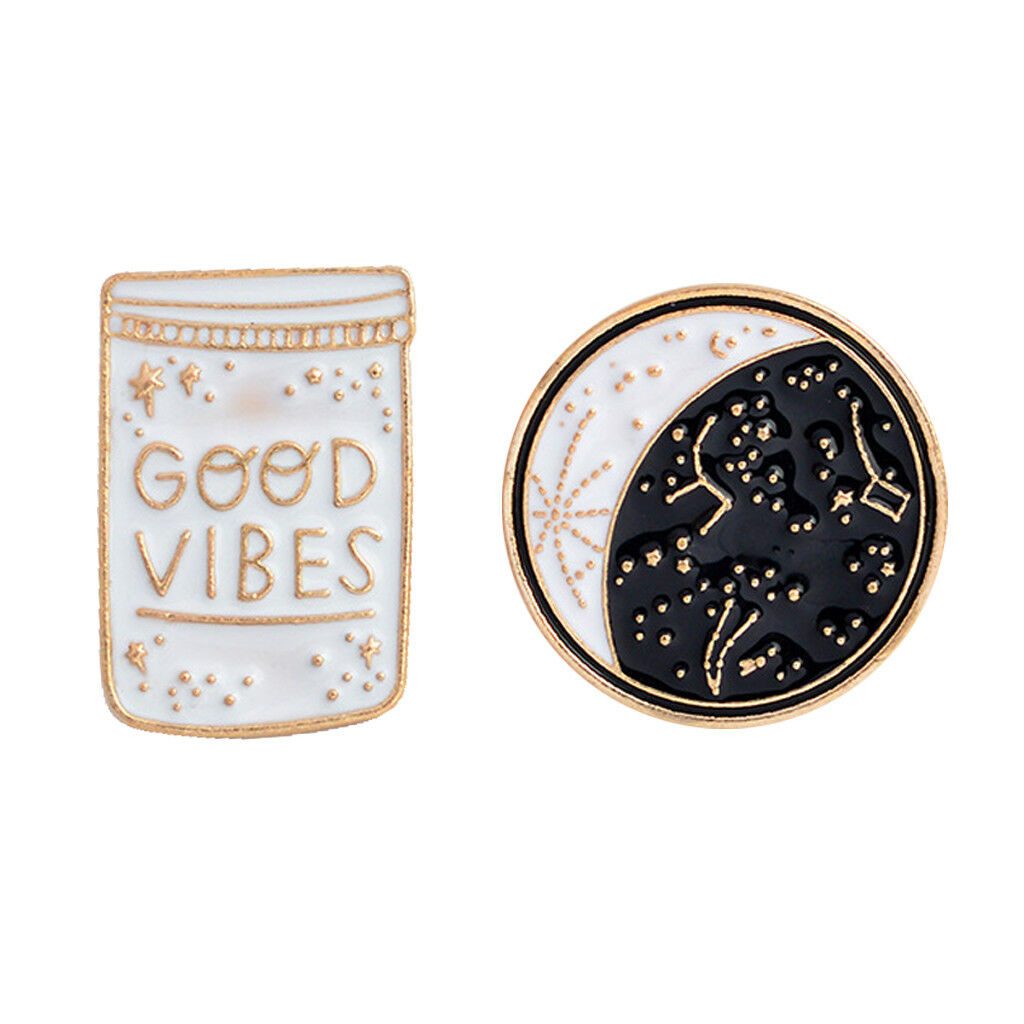 2Pcs Good Vibes Only Cute Motivational Enamel Lapel Pins Jacket Shirts Bag Decor