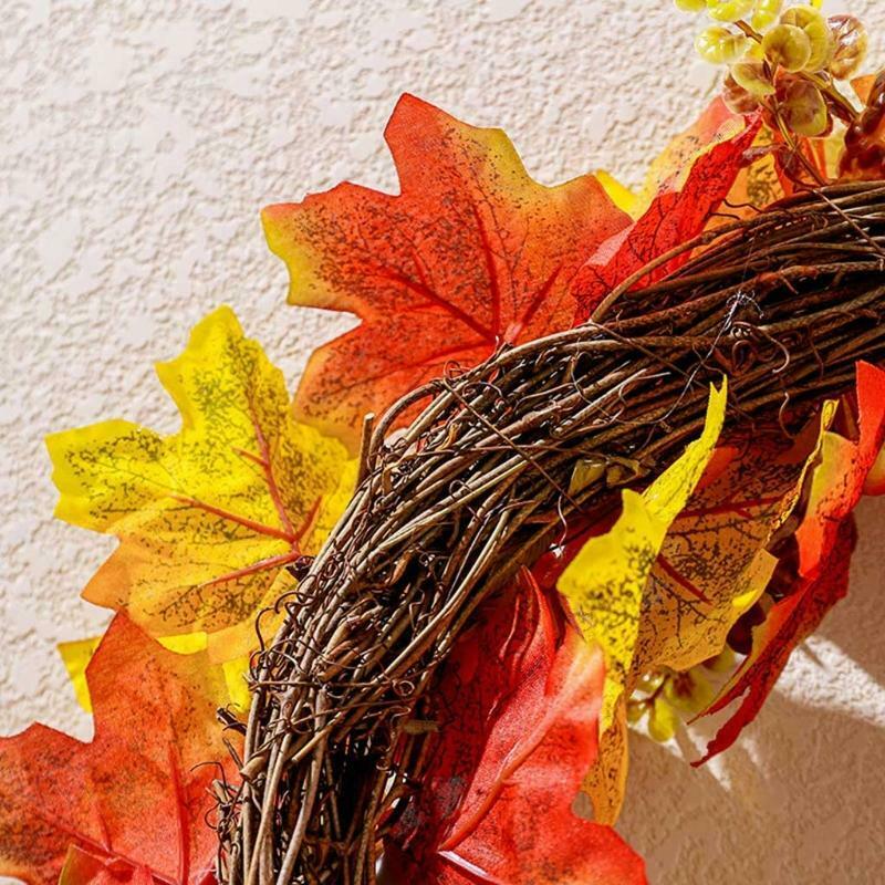 15in Autumn Wreath Fall Wreath Artificial Thanksgiving Garland with Maple Leaf