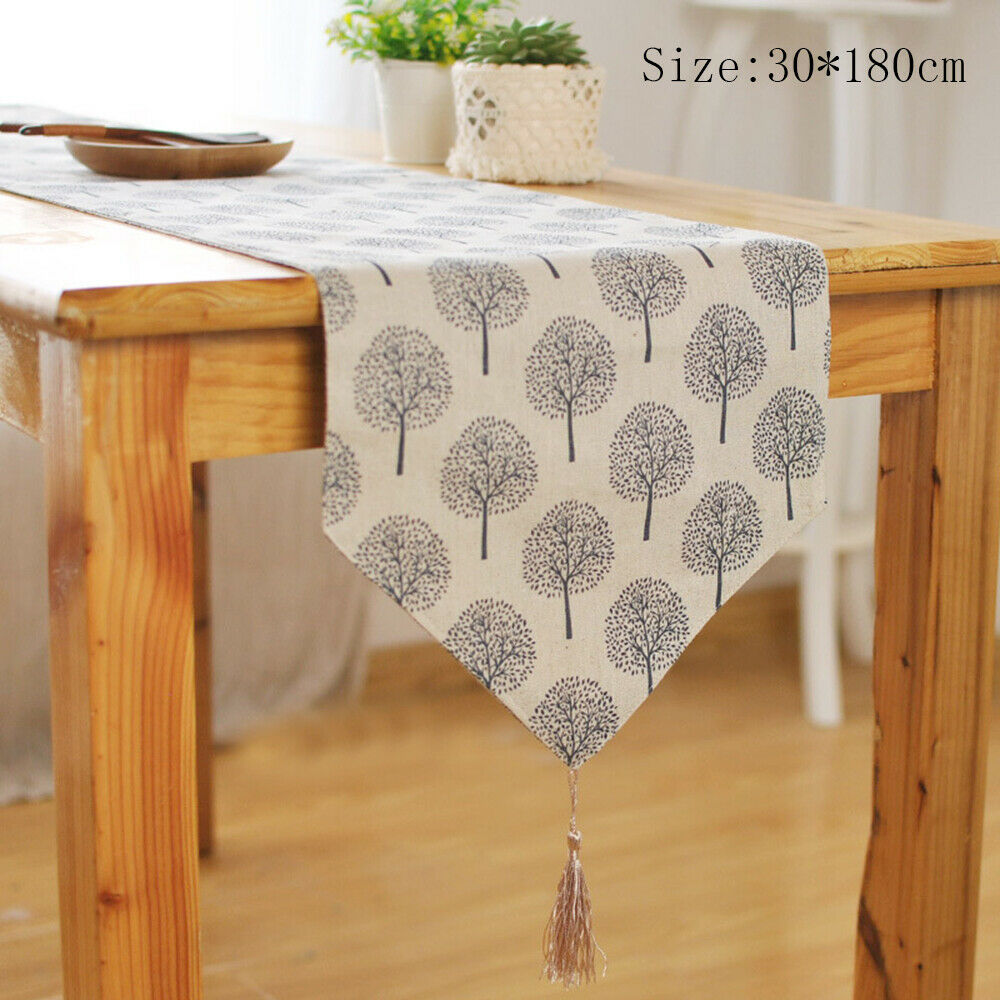 12 Inch By 72 Inch Rustic Tree Table Runner Cotton Linen Pattern Washable FlK5P6