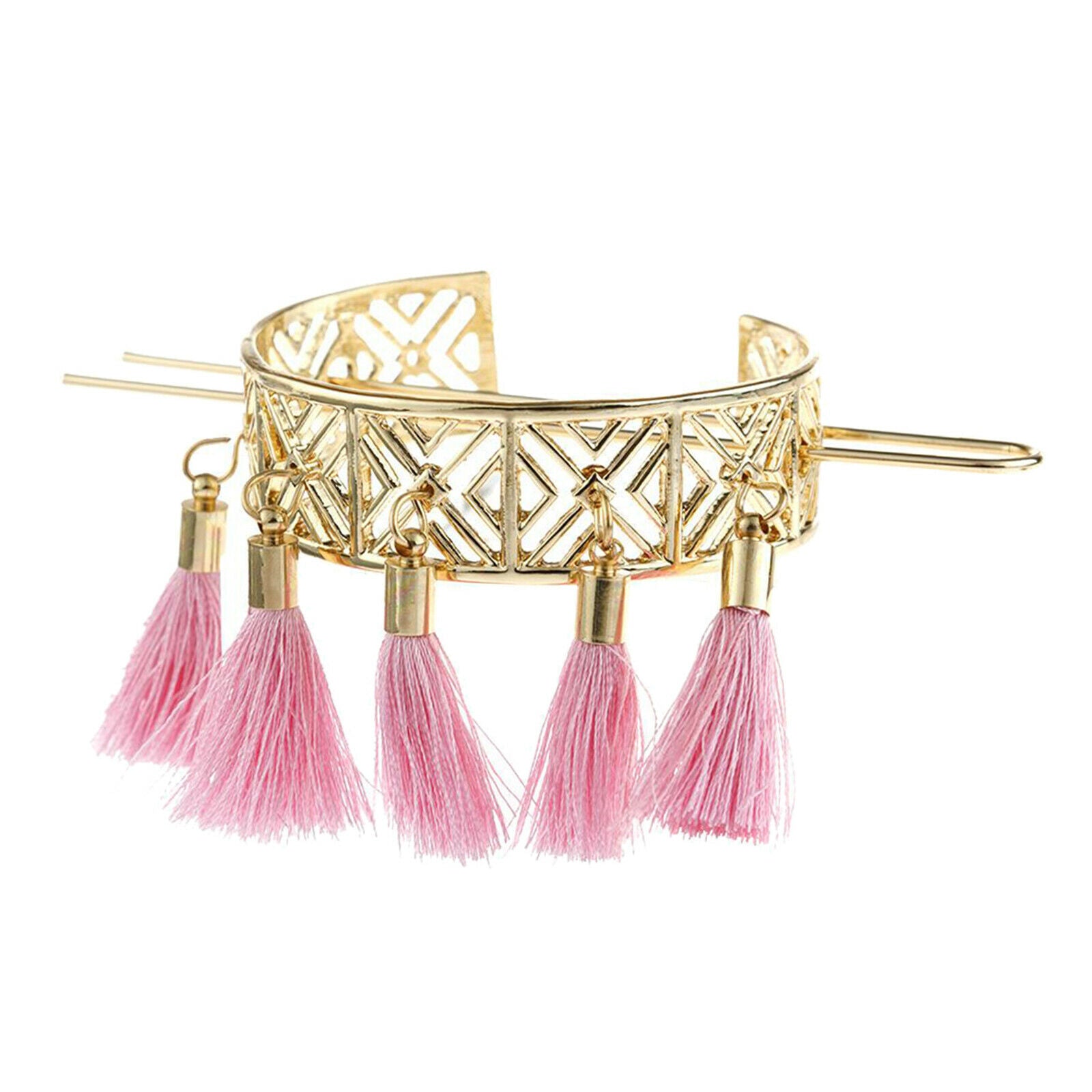 Metal Hairpicks Chinese Chopsticks Hair Nozzles with Tassels - Pink