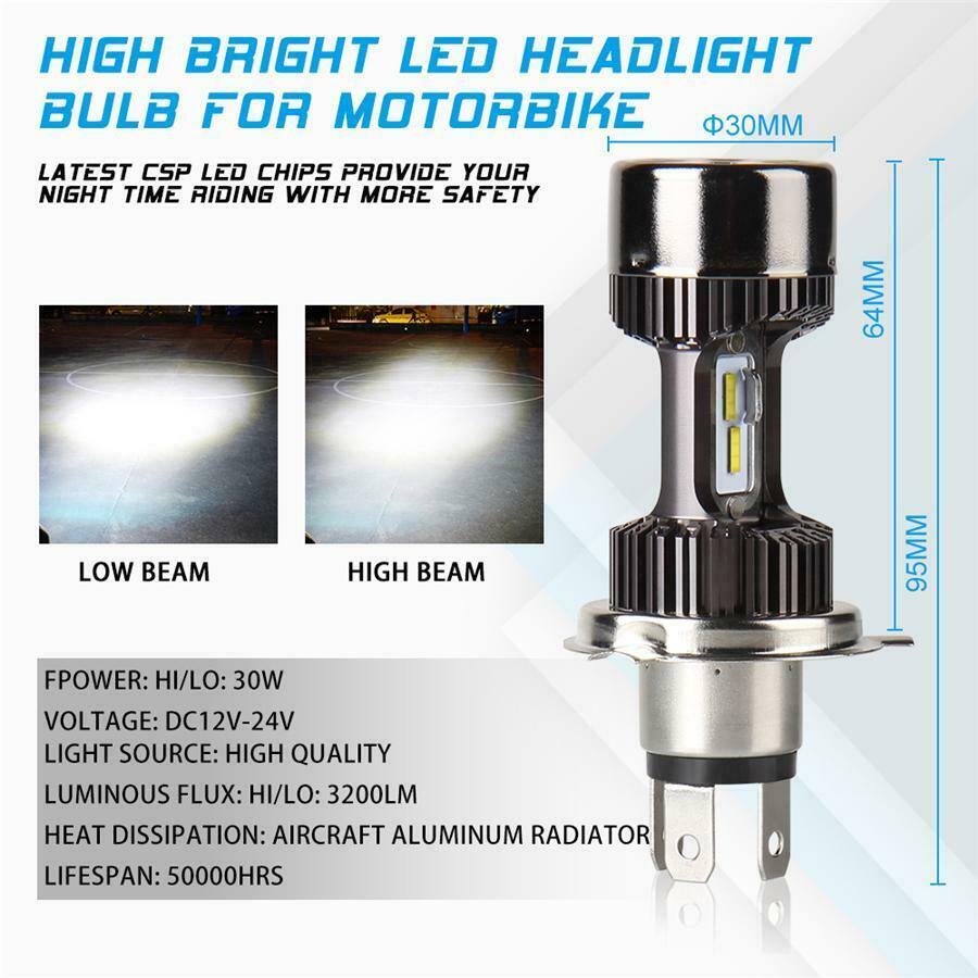 12V/24V Motorcycle H4 LED Headlight Bulb 30W 3200LM 6000K EMC LED CHIP Universal