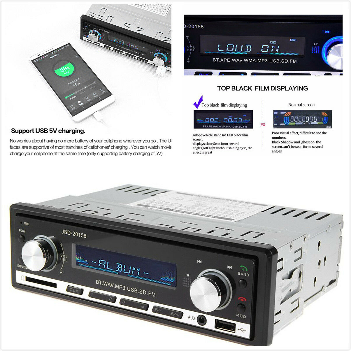 Car Radio Bluetooth V2.0 CD SD USB MP3 FM Autoradio Stereo Audio In FM Receiver