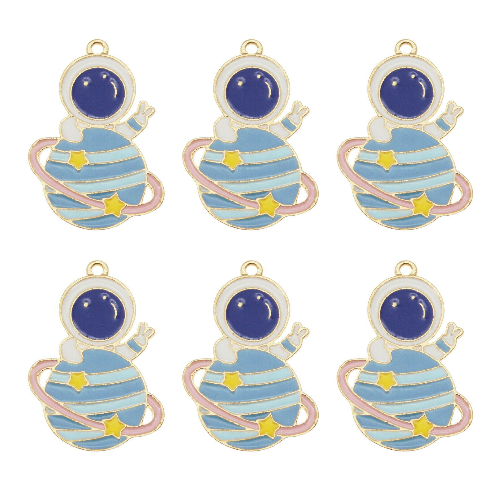 Wholesale Enamel 30x25mm Astronaut Planet Pendant Charms Earrings Bracelet 8pcs