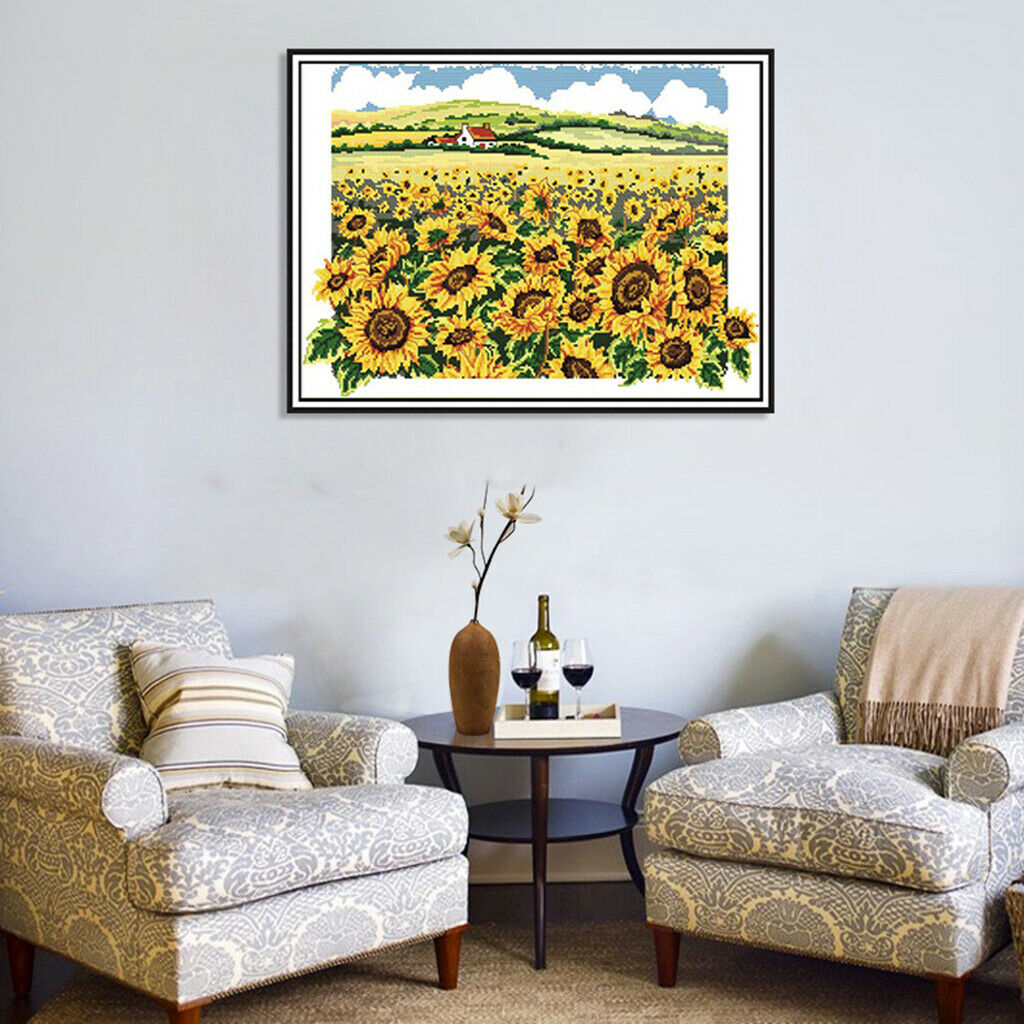 Cross Stitch Stamped Kits Pre-Printed Sunflower Pattern for Beginner Adults