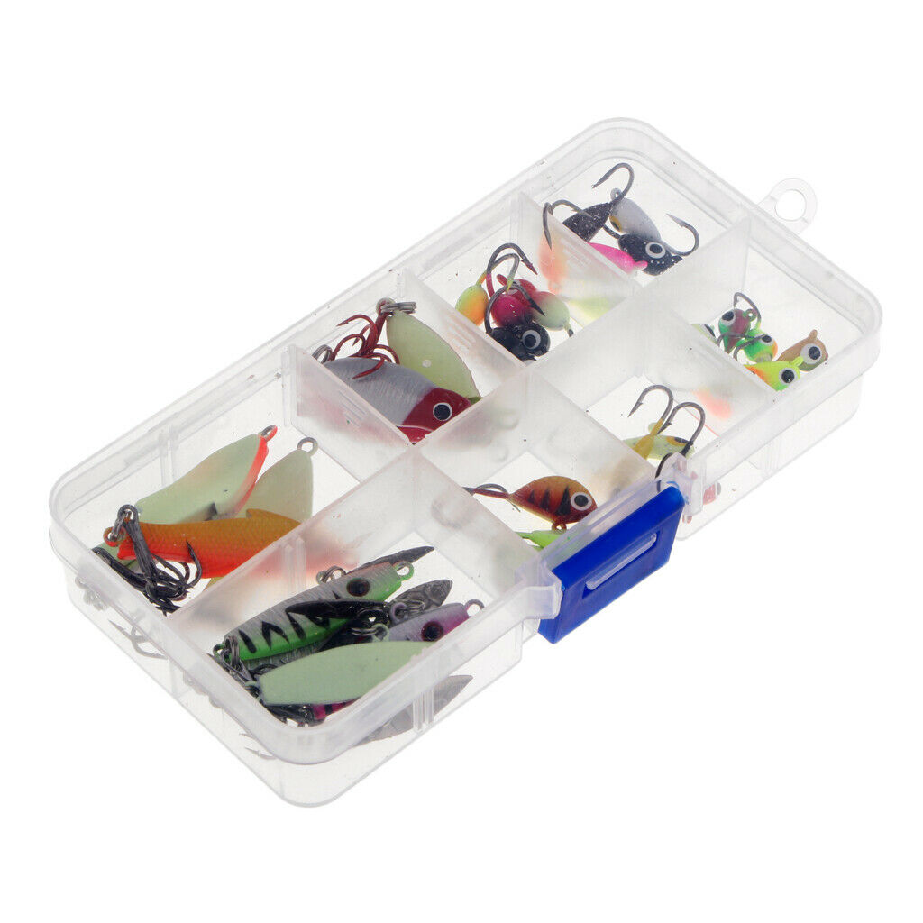 36pcs Assorted Ice Fishing Jigs Jigging Lures Lead Jig Hooks with Box