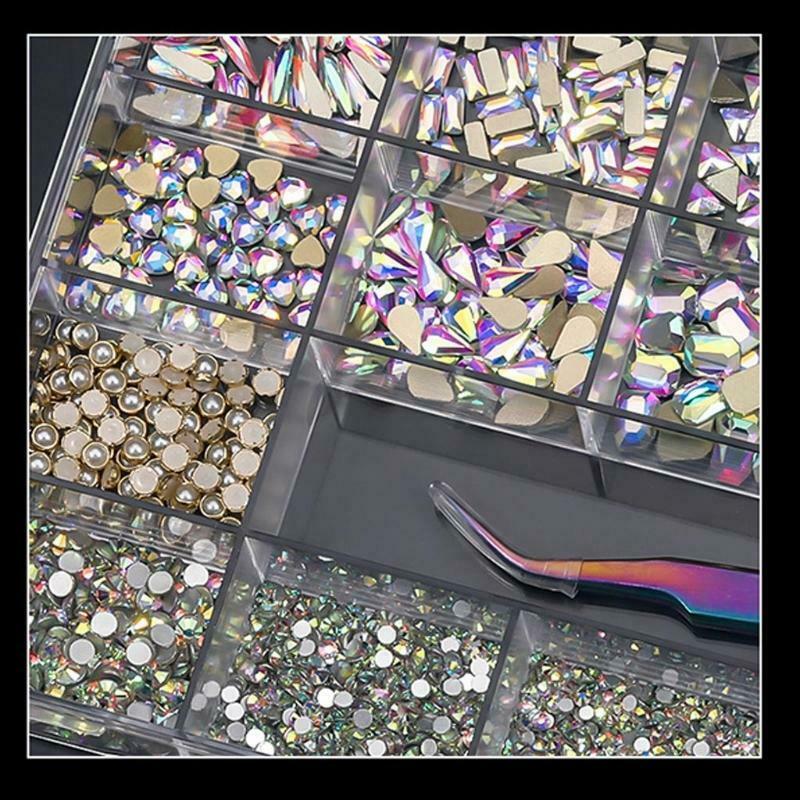 Flatback Round Rhinestones Beads Nail Stones with Storage Box Tweezers