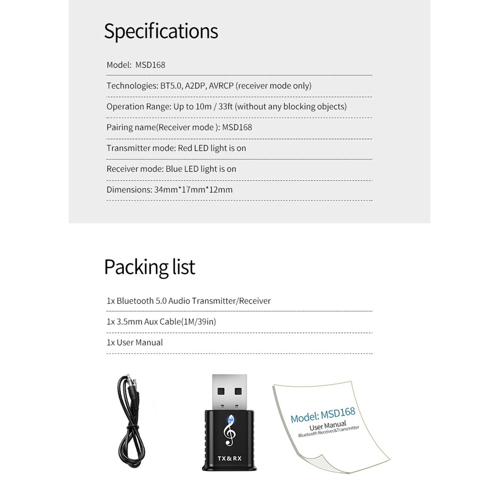 2021 Upgrade USB Bluetooth 5.0 Transmitter Receiver Audio Adapter Converter
