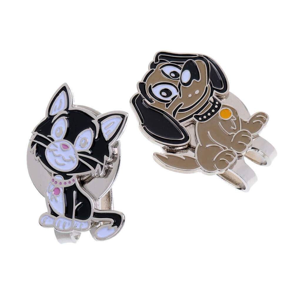 2 Pieces Alloy Cat & Dog Golf Ball Markers With  Hat Clip Golf Gift