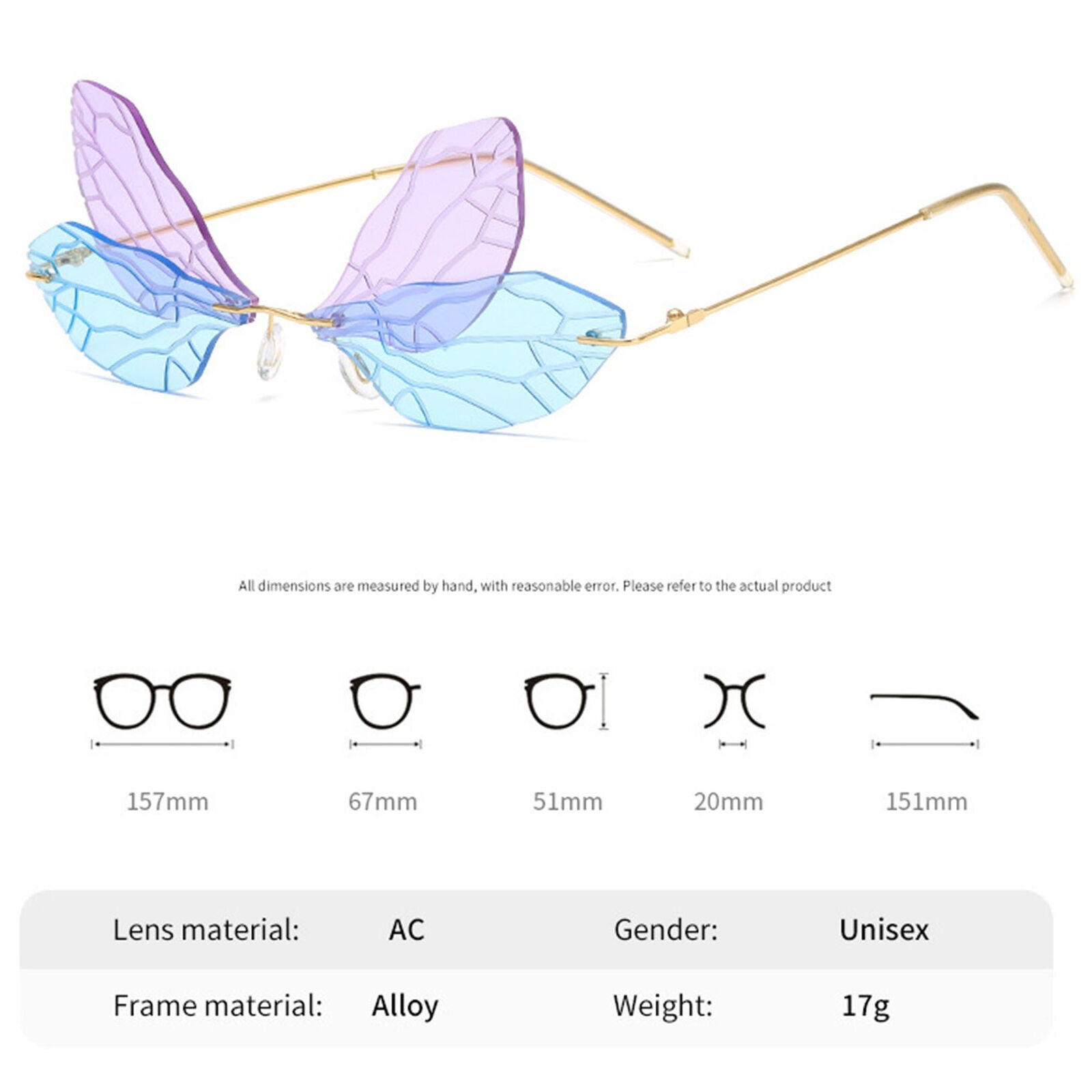 Fashion Rimless Sunglasses Women Eyewear Dragonfly Clear Lens Steampunk Glasses