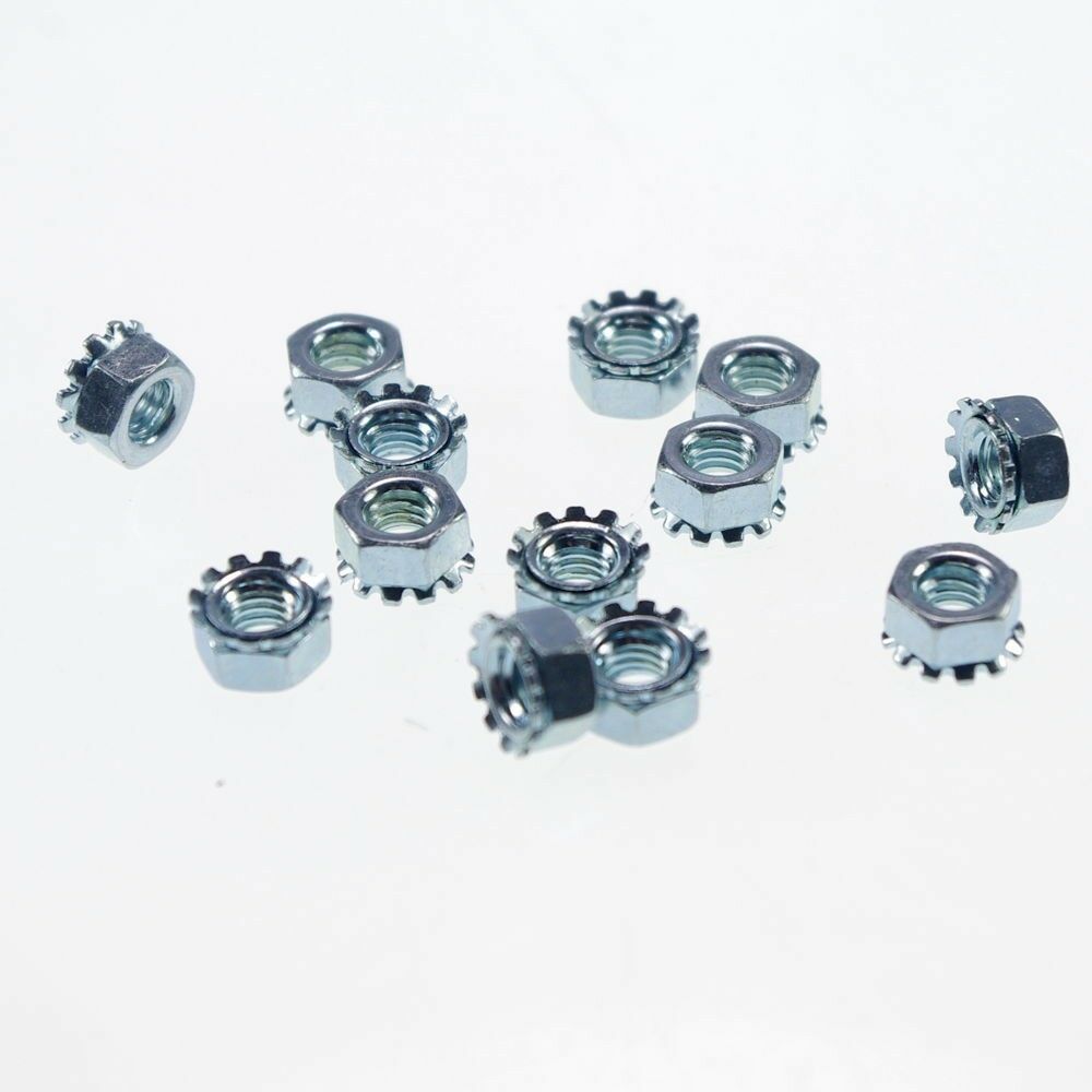 Lot100 Metric M6 Zinc Plated Steel Hex Keps K Lock External Tooth Lock Nuts
