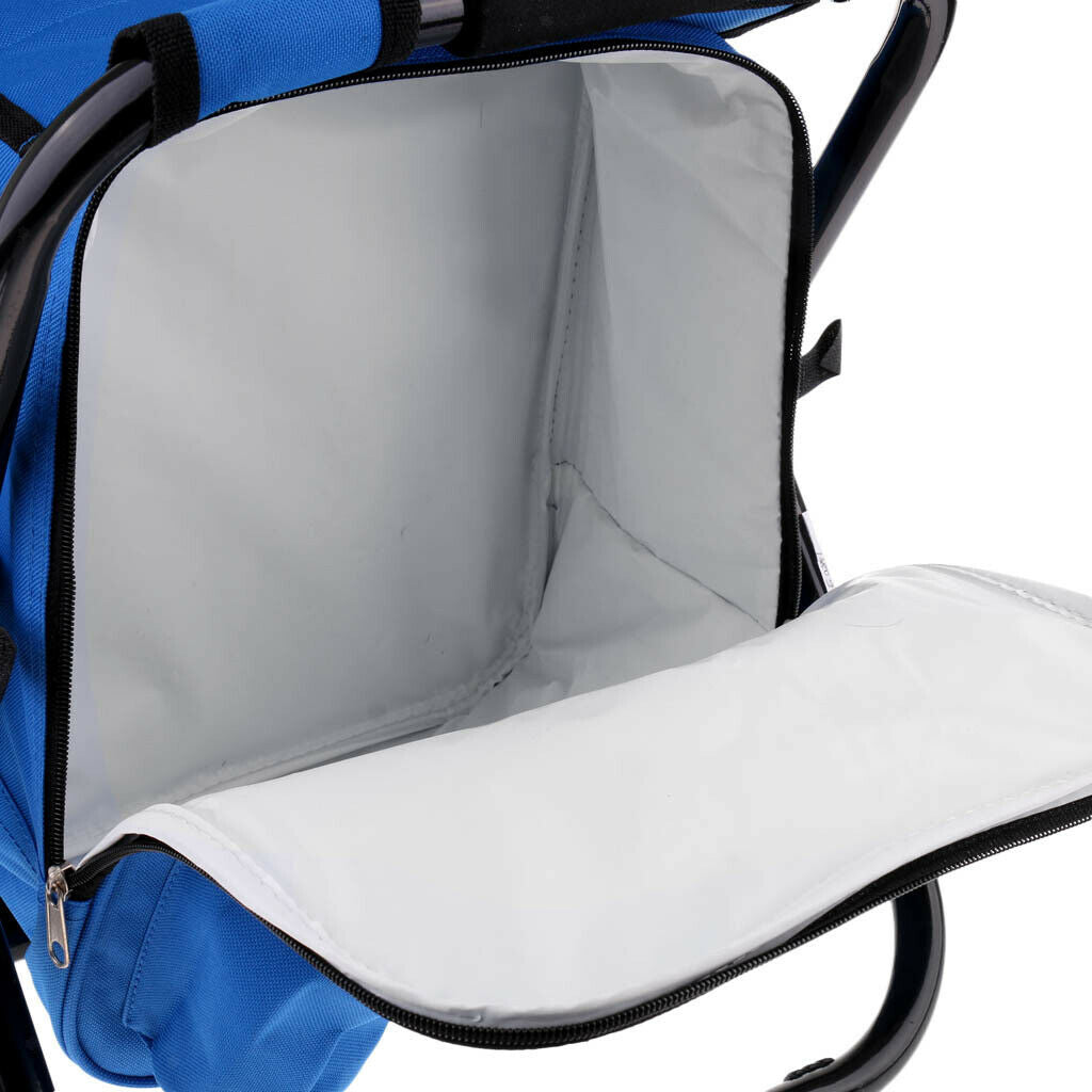 Foldable Backpack Chair Portable Camping Stool with Cooler Bag blue