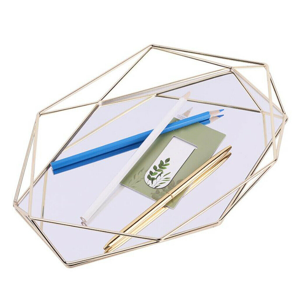 Metal Glass Jewelry Tray Makeup Cosmetic Organizer Storage Box Dessert Plate -