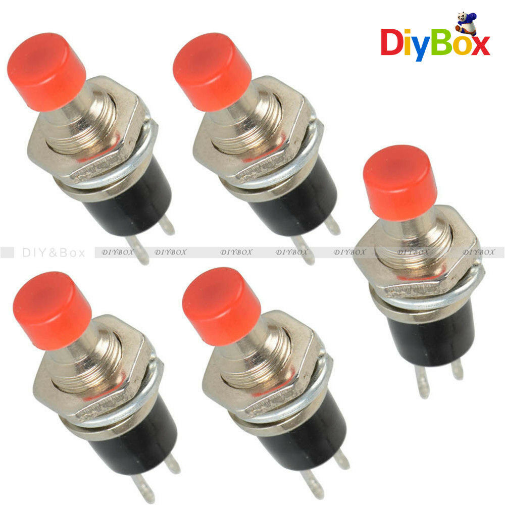 5PCS PBS-110 Red Lockless ON/OFF Push button Switch Press the reset switch D