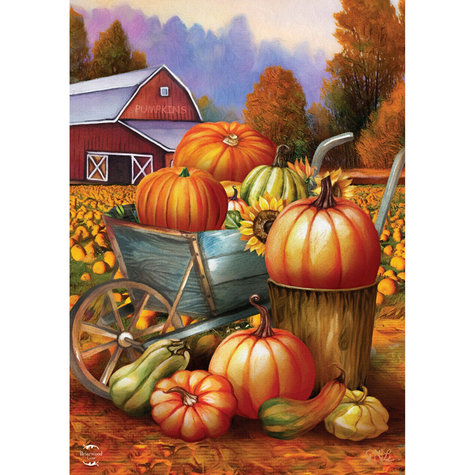 Pumpkin Farm Fall House Flag Cart Autumn Barn 28" x 40" Briarwood Lane