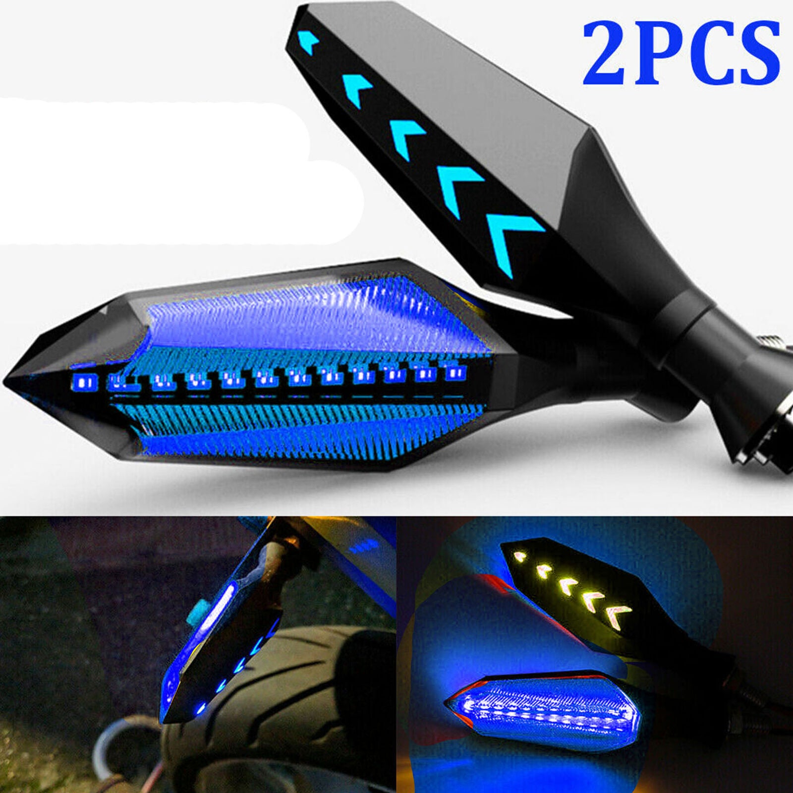 2PCS Motorcycle LED Turn Signal Lamp Sequential Flowing Indicator Lights