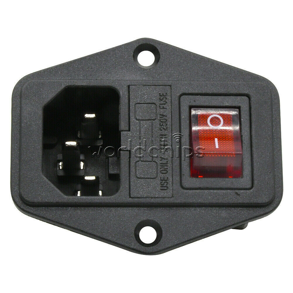 10A 250V Red and Black 3 Pin Switch Power Socket With Fuse + Line