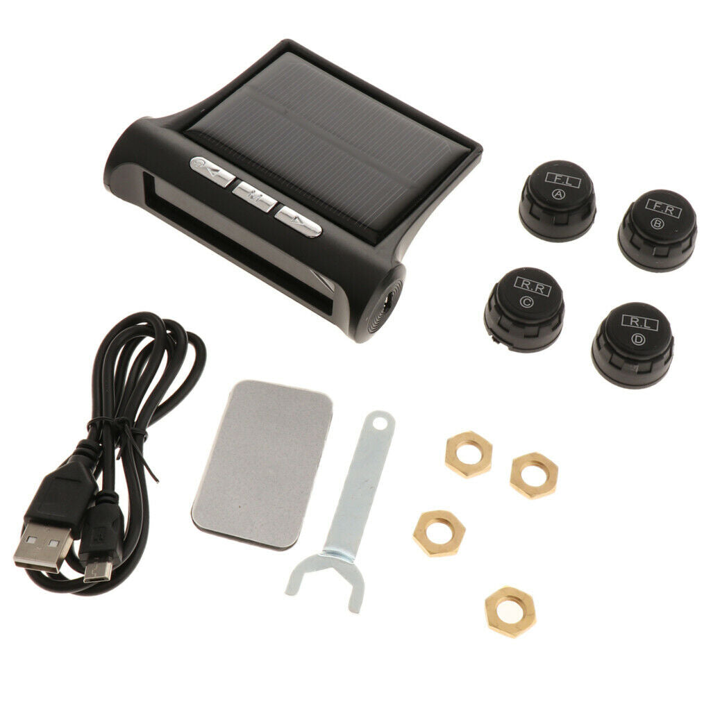 Solar Power Tire Pressure Monitoring System Automatic Alarm LCD Display