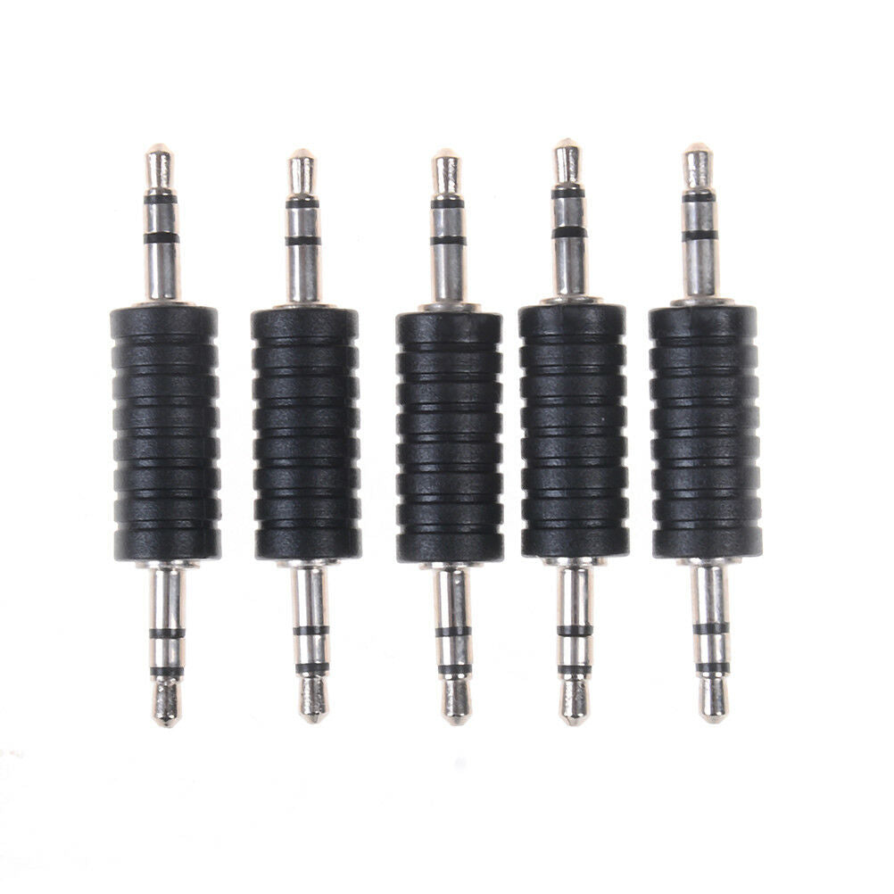 5X 3.5mm stereo male to male jack audio plug connector coupler adapter joiner_DD