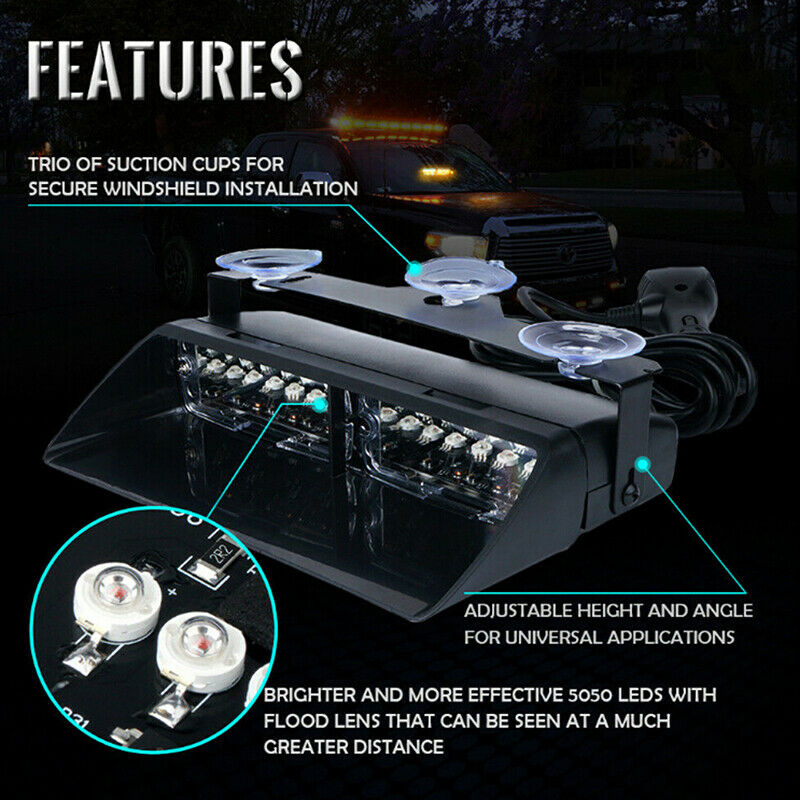 Blue White 16 LED Car Truck Dash Flash Emergency Warning Strobe Light  lsLD. LQ