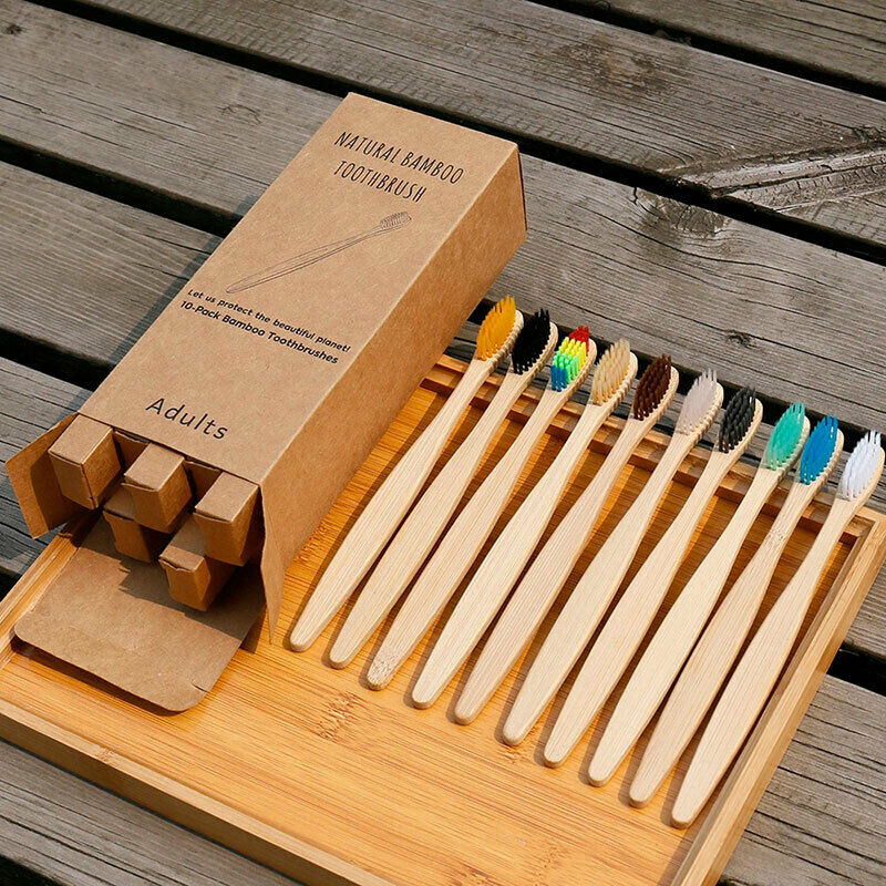 Lot Of 10 Brushes Toothbrush Natural IN Bamboo And Coal - Anti Bacteria