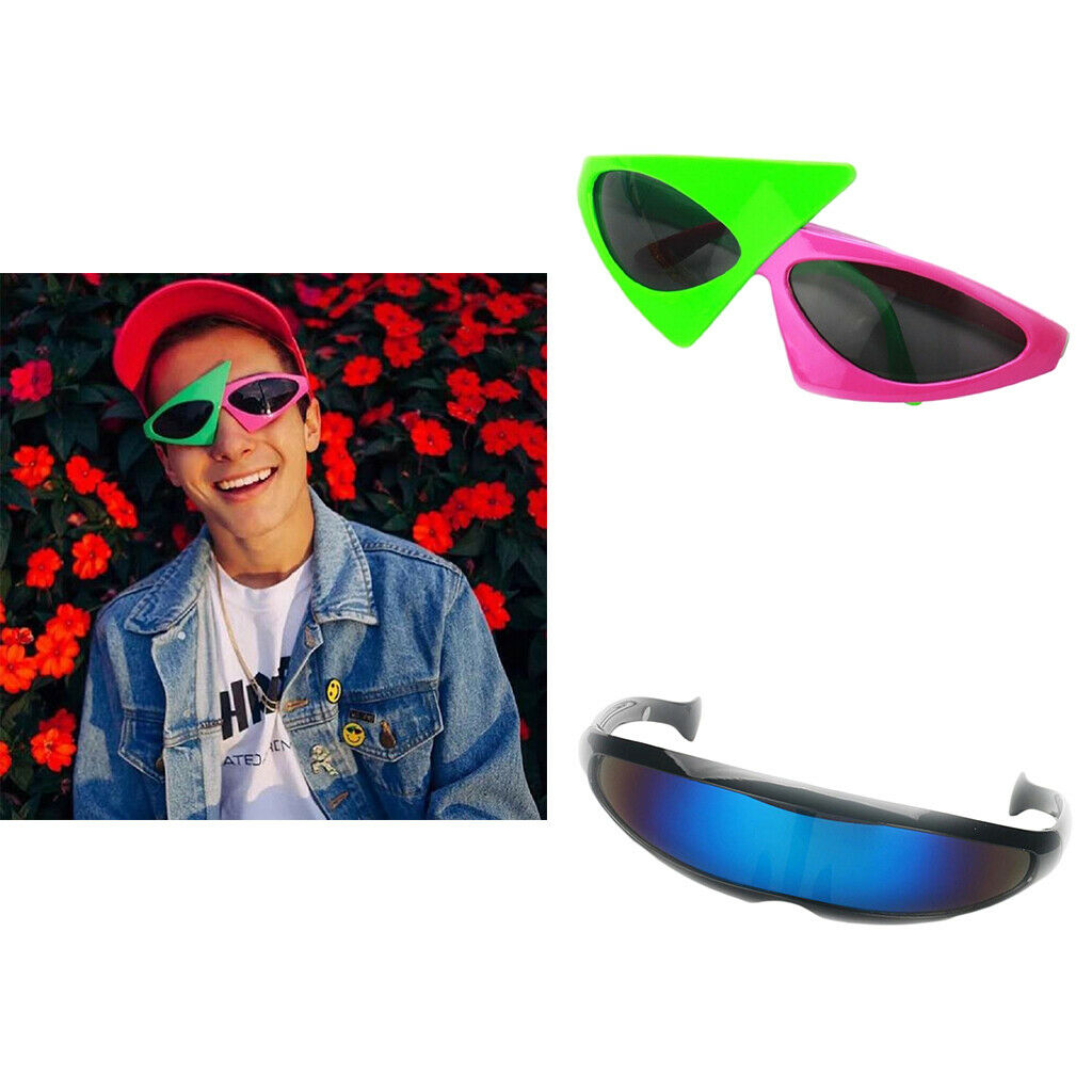 Set of 2pcs Retro  Triangle Glasses Futuristic Blue Narrow Sunglasses Hip Hop
