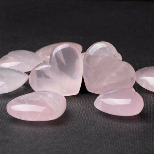 Natural Pink Rose Quartz Crystal Carved Heart Shaped Love Palm Healing Gemstones