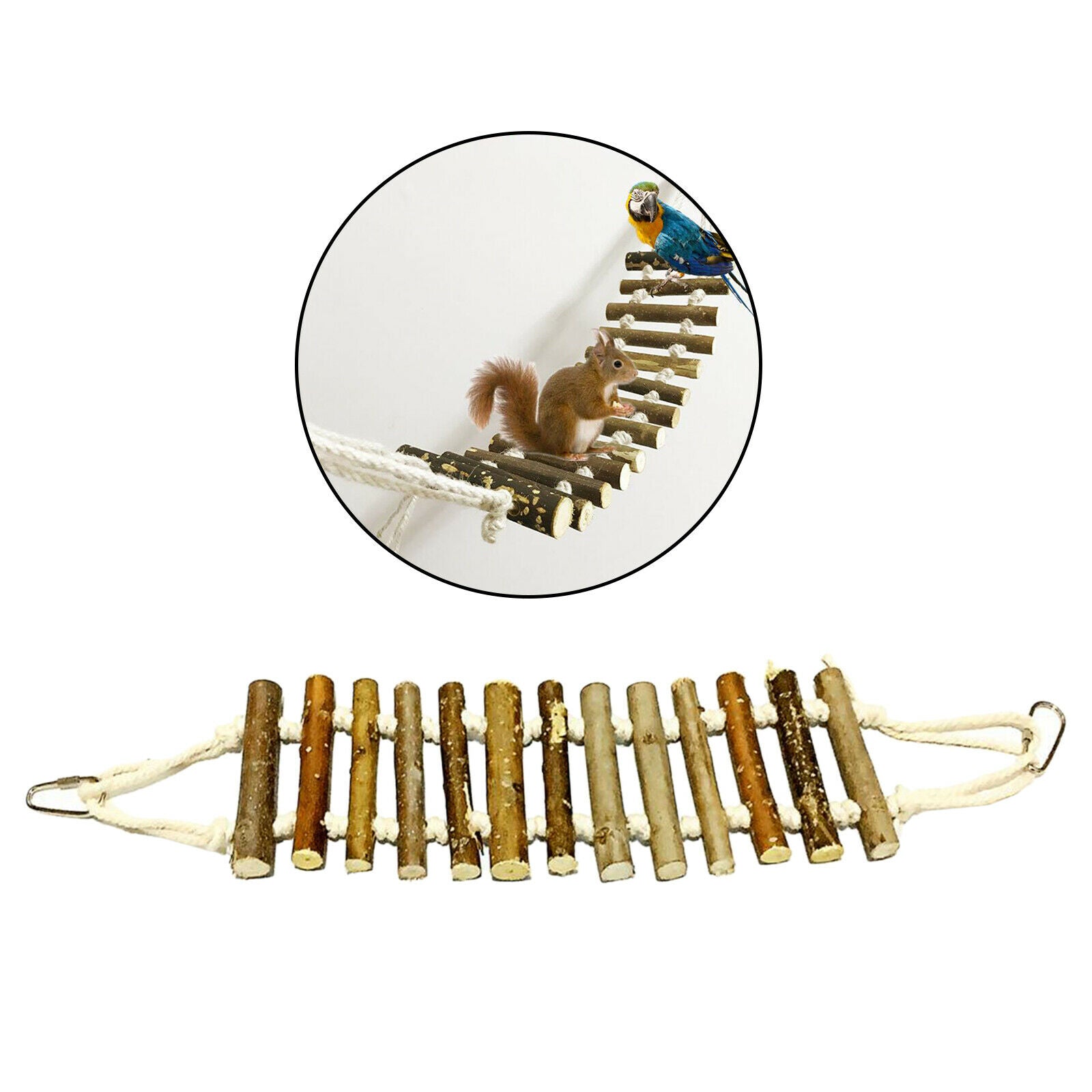 Pet Bird Parrot Hamster Cage Wooden Ladder Hammock Swing Hanging Perch Toys
