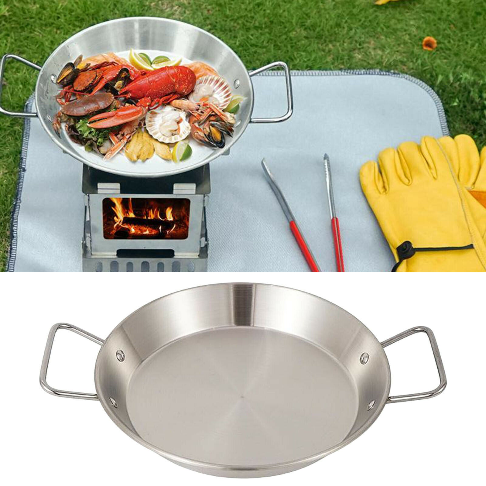 Grill Pan Stainless Steel Grill Topper Heavy Duty BBQ Grill Wok & Handles Accs