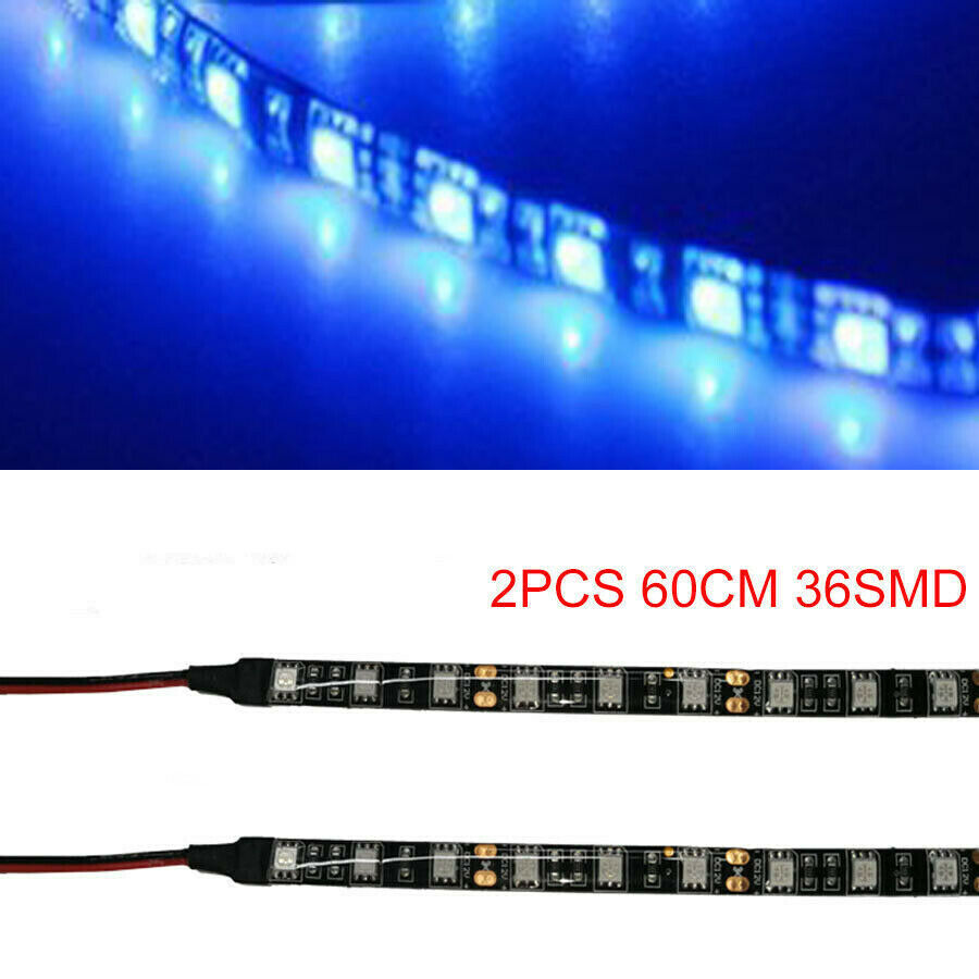 2x Blue 5050 chip 24 inch 36 LED Waterproof Flexible Strip BLACK PCB board