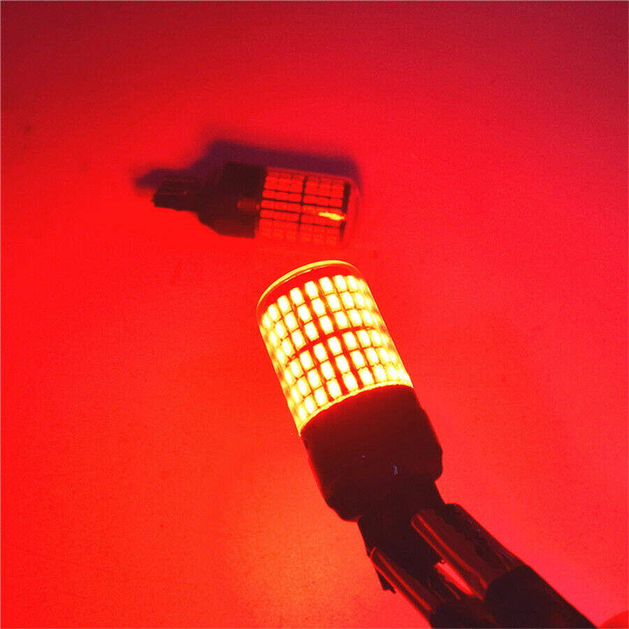 2x Red T20 7443 3014 144SMD LED Light Bulbs Taillight Flashing Strobe Car Light
