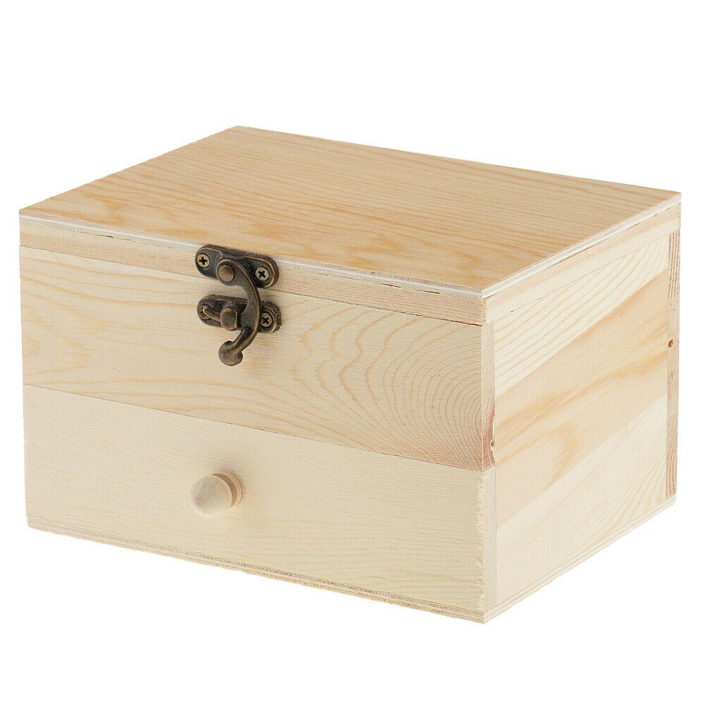2 Tiers Plain Unpainted Wooden Jewelry Box Organizer Storage Container