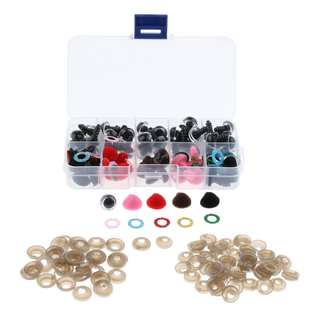 50 Pcs 12mm 5 Colors Plastic Shinning Safety Eyes + 25pcs Nose