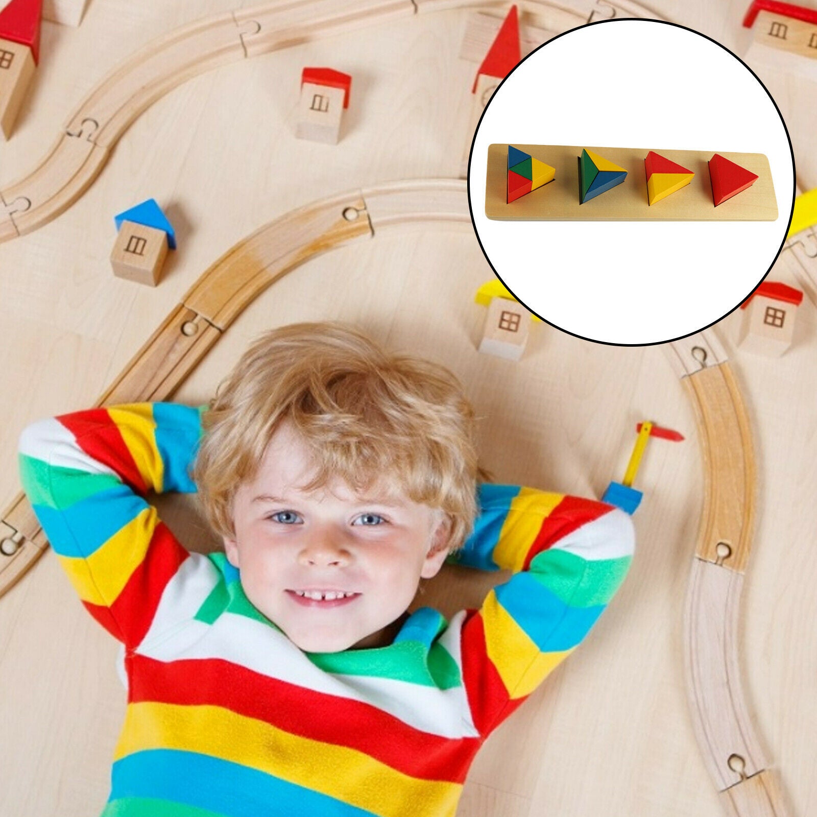 Wooden Geometry Triangle Shape Match Block Building Color Recognition Puzzle