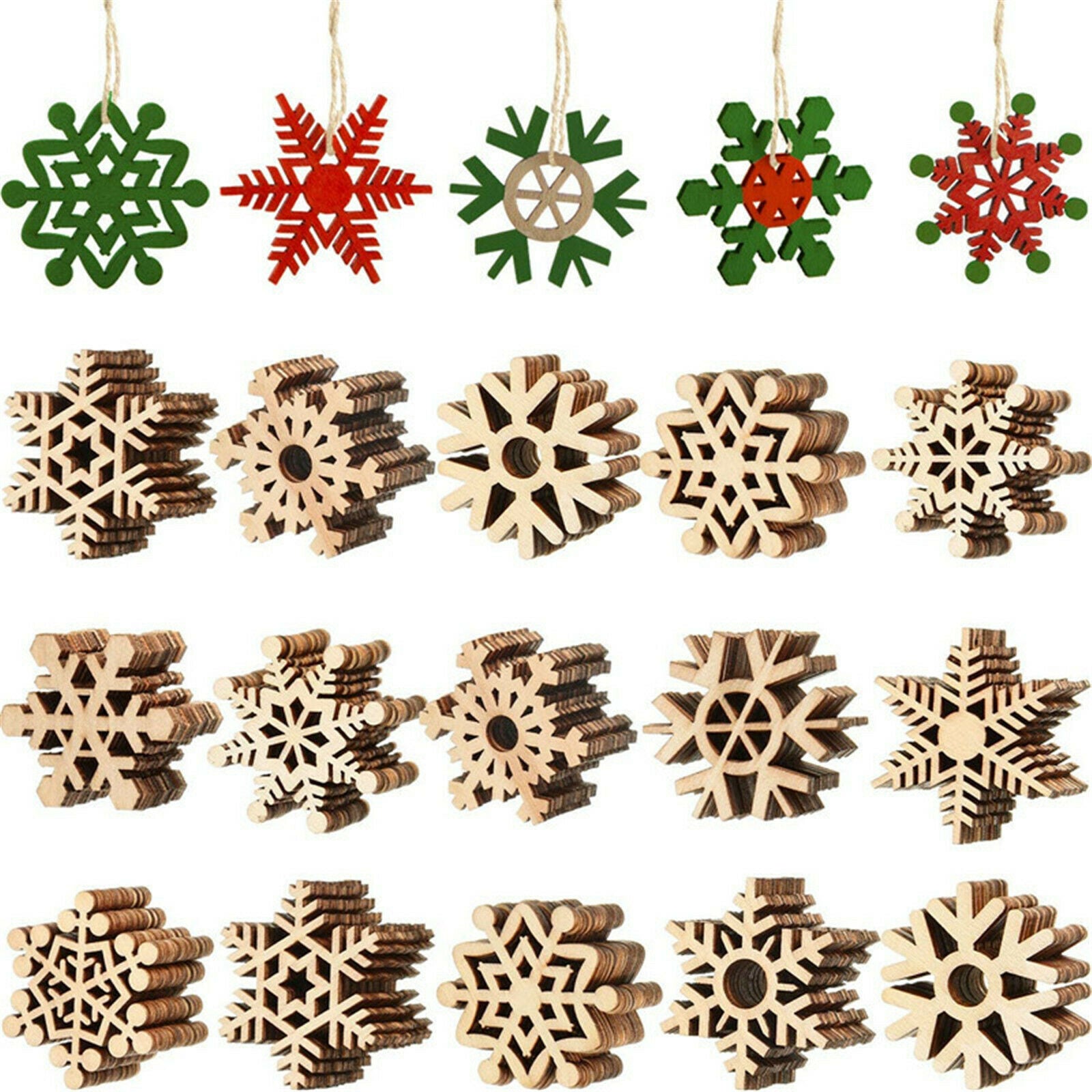 10PCS Christmas Snowflake Wood Hanging Pendant Xmas Tree Home Party Decoration
