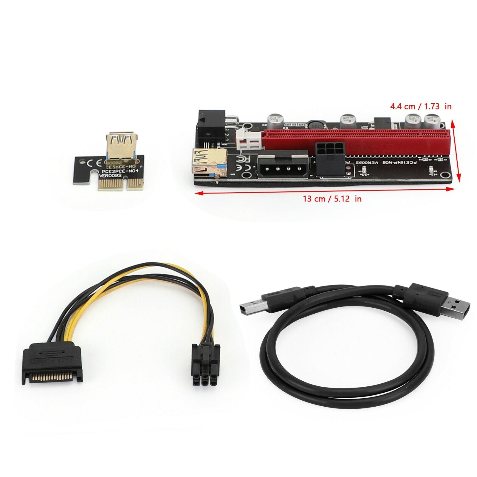 PCI-E 1x to 16x Powered USB3.0 GPU Riser Extender Adapter Card VER 009S Black