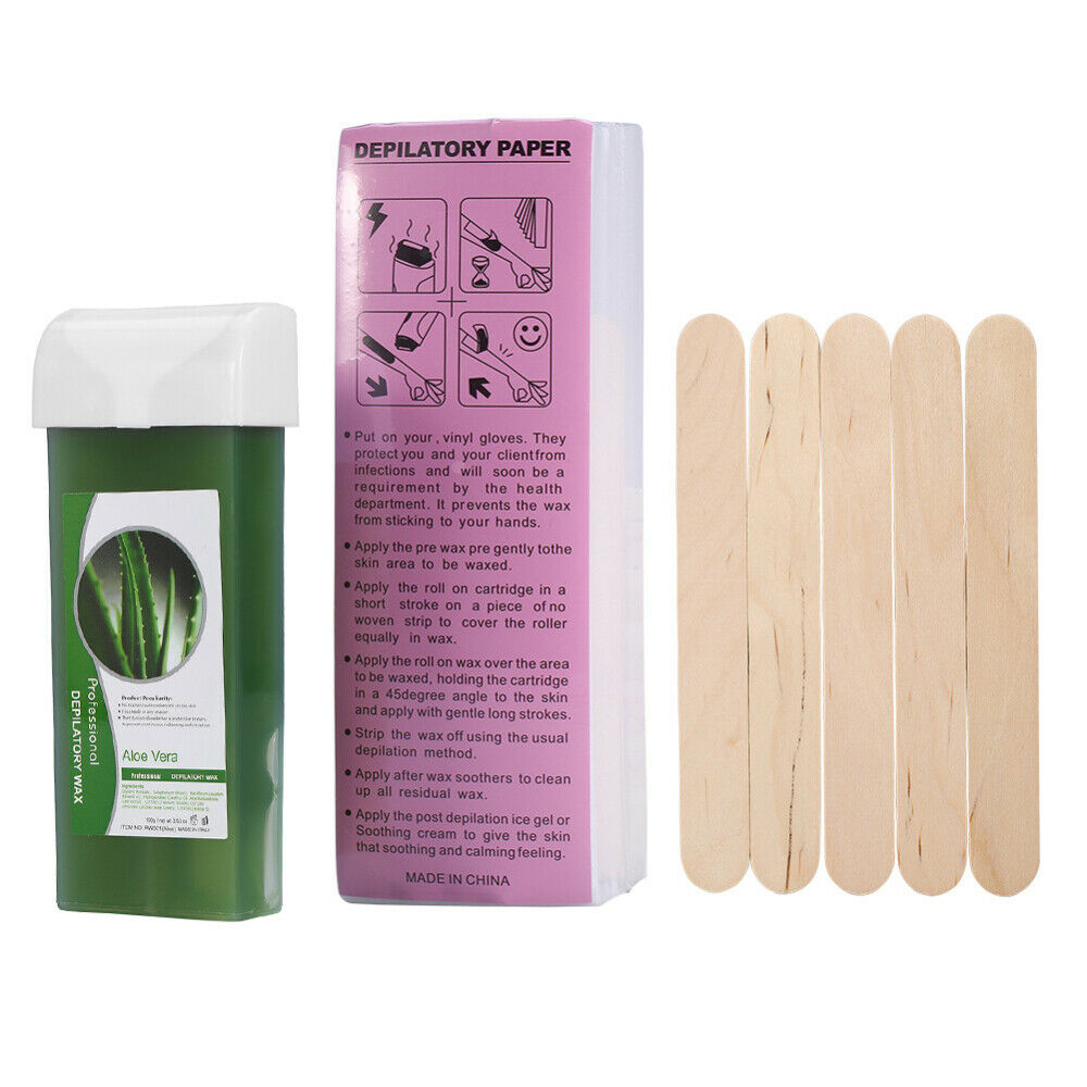 Depilatory Hair Removal Set 100g Wax+100x Depilatory Paper+5x Wodden Spatulas.