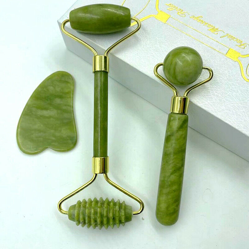 Guasha Facial Jade Roller Face Thin+Body Gua Sha Board Massager Tool SetB Tt
