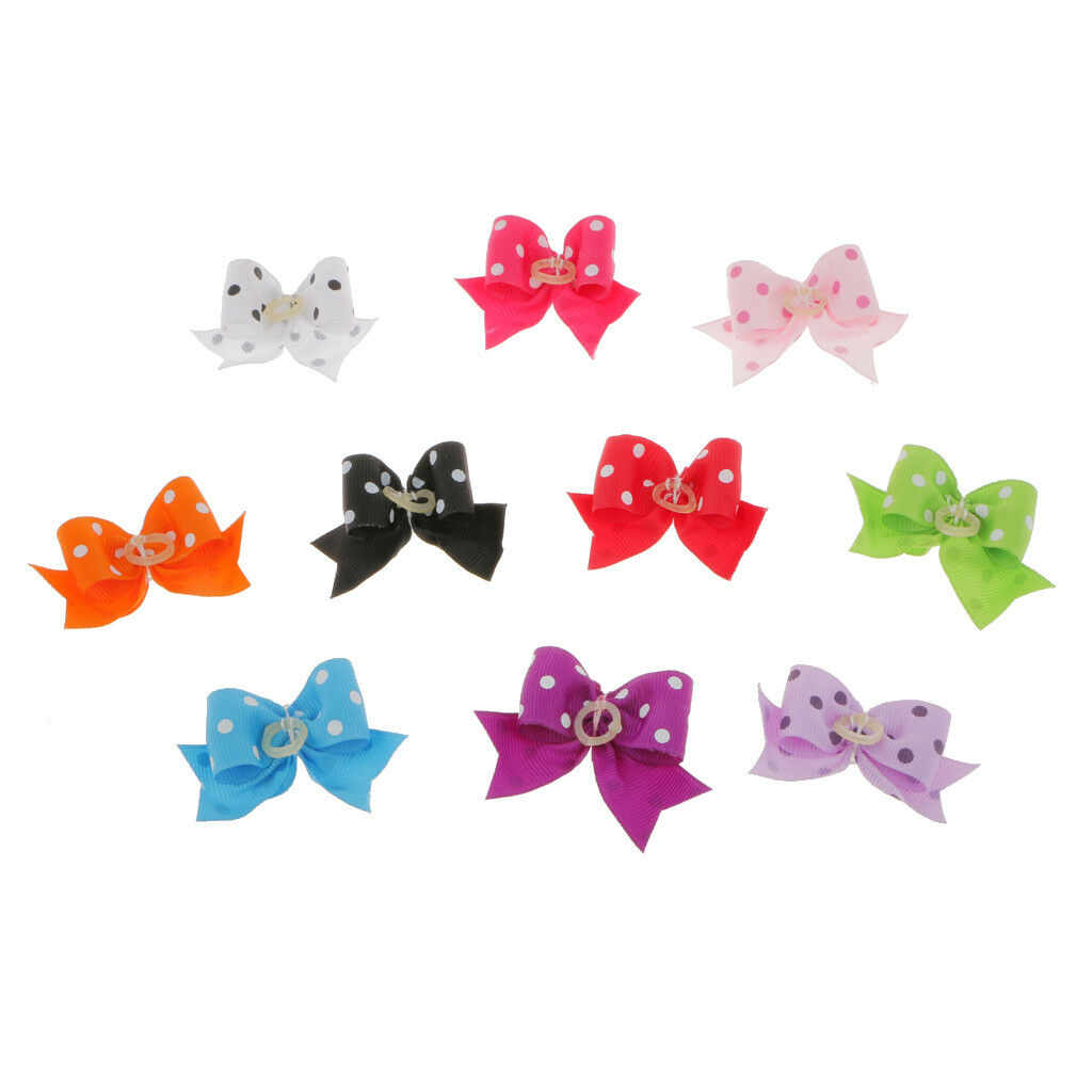 10pcs Pet Dog Puppy Cat Flower Headdress Hair Ribbon Bows with Rubber Band